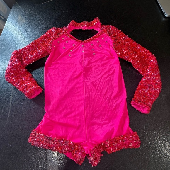 Weissman Sequin Shortall Dance Costume – Child Large (14–16), Hot Pink/Fuchsia - Picture 3 of 11